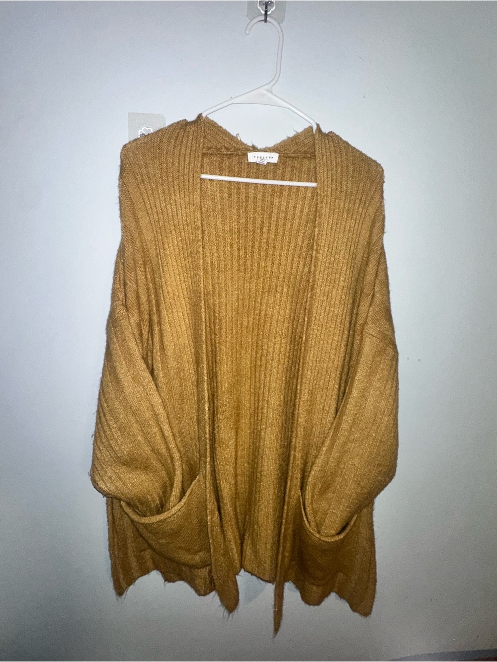 Topshop Mustard Open-Front Ribbed Cardigan
